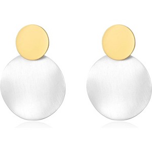 Modernist Dual-Finish Earrings | Two-Tone Brushed Silver & Gold Plated Geometric Circle Hoops - 1 of 4