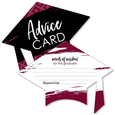 Big Dot of Happiness Maroon Grad - Best is Yet to Come - Burgundy Grad Cap Wish Card Grad Activities - Shaped Advice Cards Games - Set of 20