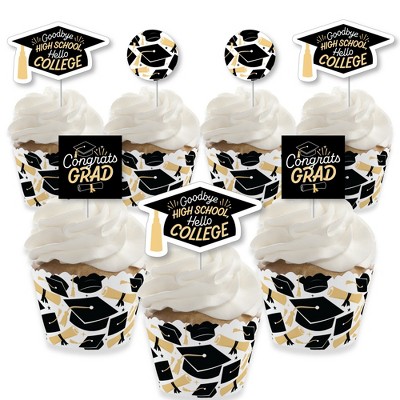 Big Dot of Happiness Hello College Graduation Cupcake Decoration - Party Cupcake Wrappers and Treat Picks Kit - Set of 24