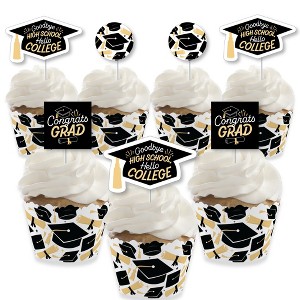 Big Dot of Happiness Hello College Graduation Cupcake Decoration - Party Cupcake Wrappers and Treat Picks Kit - Set of 24 - 1 of 4