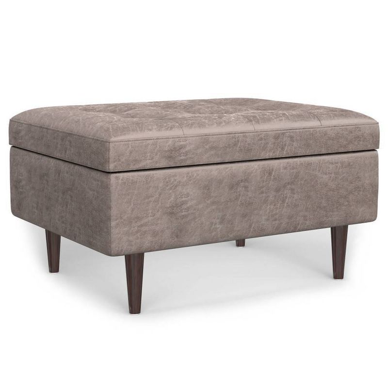 WyndenHall Blanchette Mid Century Small Coffee Table Storage Ottoman Distressed Gray Taupe, 2 of 10