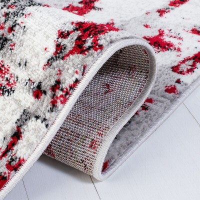 Skyler Grey and Red Synthetic Medallion Area Rug