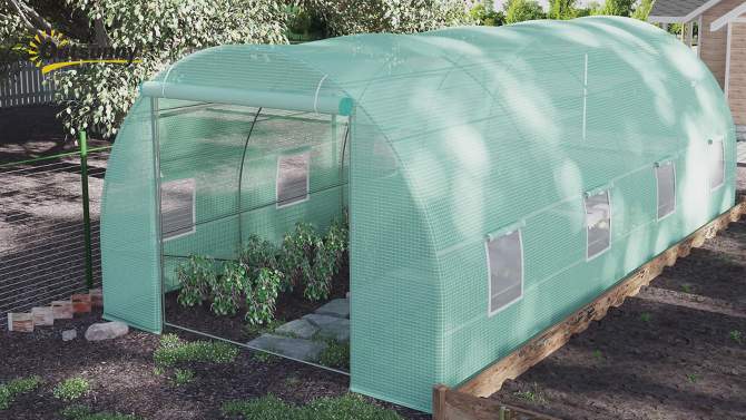 Outsunny 20' x 10' x 7' Walk-In Tunnel Greenhouse Garden Warm House Large Hot House Kit with 8 Roll-up Windows & Roll Up Door, Steel Frame, 2 of 11, play video