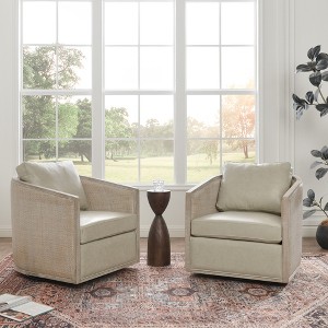 KINWELL 100% Top Grain Genuine Leather Swivel Armchair, Set of 2 - 1 of 4