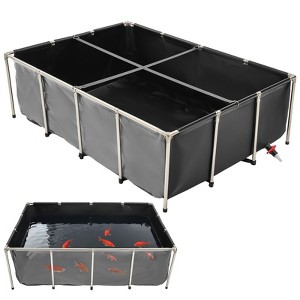 VEVOR Canvas Fish Pond, 470 Gal Above Ground Fish Pond, PVC Koi Tank with Clear Viewing Panel, Rectangular Tank with Stainless Steel Frame,(Black) - 1 of 4