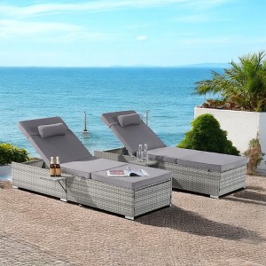 Mshliw Outdoor Chaise Lounge Chair Set of 2 with Adjustable Backrest and Cushions for Poolside, Garden, Patio, Beach - Gray Rattan with Red Cushions - 1 of 4