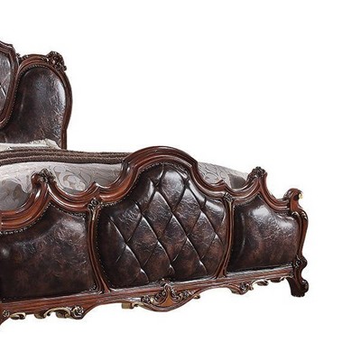 Cherry Oak Queen Bed with Tufted Upholstered Headboard