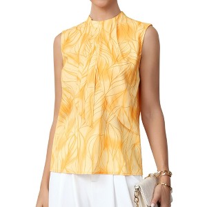 INSPIRE CHIC Women's Summer Dressy Stand Up Collar Sleeveless Floral Business Casual Work Blouse - 1 of 4