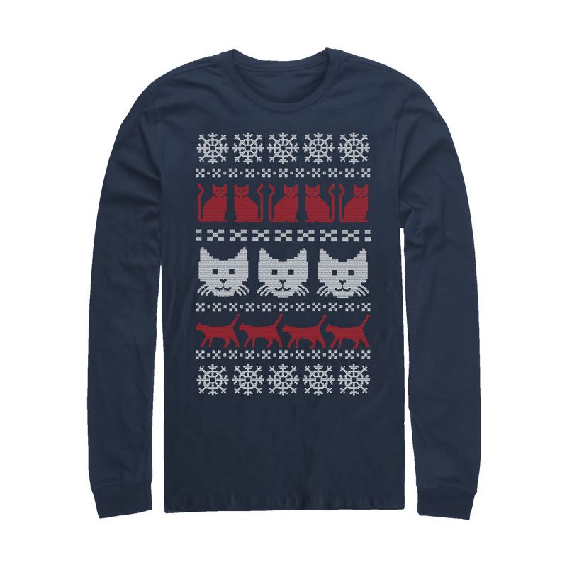 Men's Lost Gods Ugly Christmas Cat Long Sleeve Shirt, 1 of 4