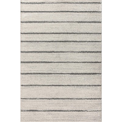 Gray and Cream Striped 8' x 10' Synthetic Area Rug