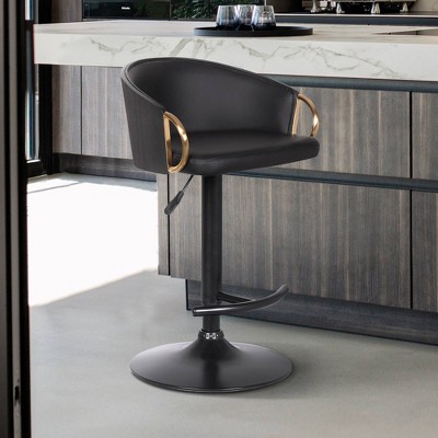 Solstice Adjustable Black Faux Leather Swivel Barstool with Metal Base