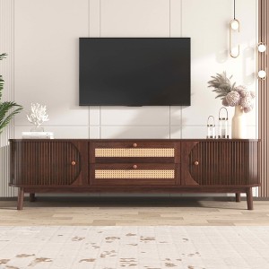 MAYEERTY Rattan TV Stand for TVs up to 75", Modern Farmhouse Media Console, Entertainment Center with Solid Wood Legs for Living Room Beige - 1 of 4