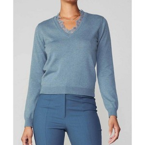 Women's Lace Detail V-neck Sweater - current air - 1 of 4