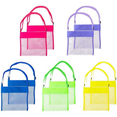 Blue Panda 10-Pack Kids Mesh Beach Bags with Adjustable Tote Straps for Toys in 5 Colors (9.5 x 8.9 inches)