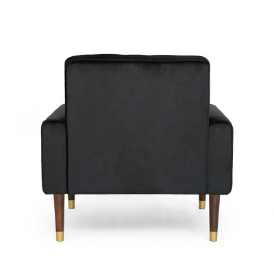 Black Velvet Modern Glam Accent Chair with Birch Legs