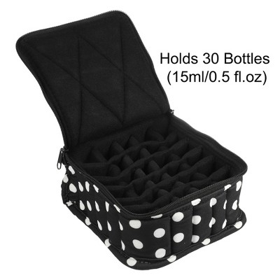 Polka Dot Black and White Nail Polish Organizer Case for 30 Bottles