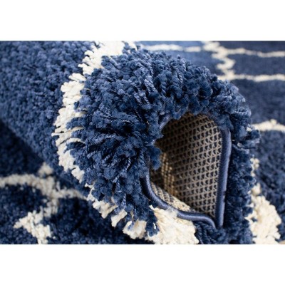 Navy and Ivory Geometric Shag Area Rug 4' x 6'