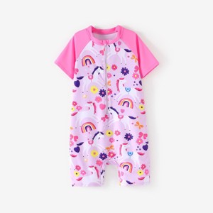 PATPAT Girls Swimsuit Short Sleeve Rashguard One Piece Swimwear Zipper Bathing Suit (Age 2-14) - 1 of 4