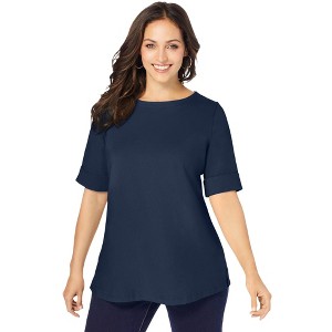 Jessica London Women's Plus Size Stretch Cotton Cuff Tee - 1 of 4