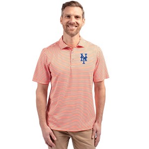 New York Mets Cutter & Buck Virtue Eco Pique Stripe Recycled Mens Polo - 1 of 1