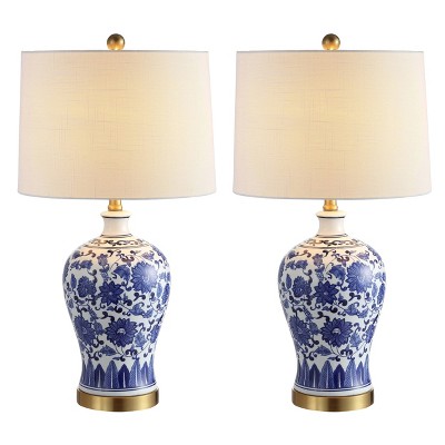 (Set of 2) 25.75" Ceramic/Metal Table Lamps (Includes LED Light Bulb) Blue/White - Jonathan Y