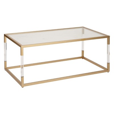 Elegant Gold and Clear Rectangular Outdoor Coffee Table with Acrylic Legs