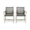 Outdoor Wood Dining Chair Set of 2 with Armrest,Wicker Patio Dining Chair for Patio Dining Room,Garden-Tanpinhause - 3 of 4
