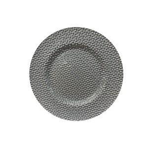 Essential Decor & Beyond 13" Silver Glass Charger with Flowery Modern Design Set of 4 - 1 of 4