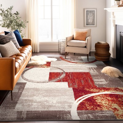 Rust and Ivory Abstract Synthetic 5' x 7' Rectangular Area Rug