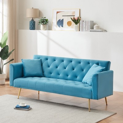 71 inch convertible love seat sofa, American retro beige velvet, suitable for small living room, bedroom