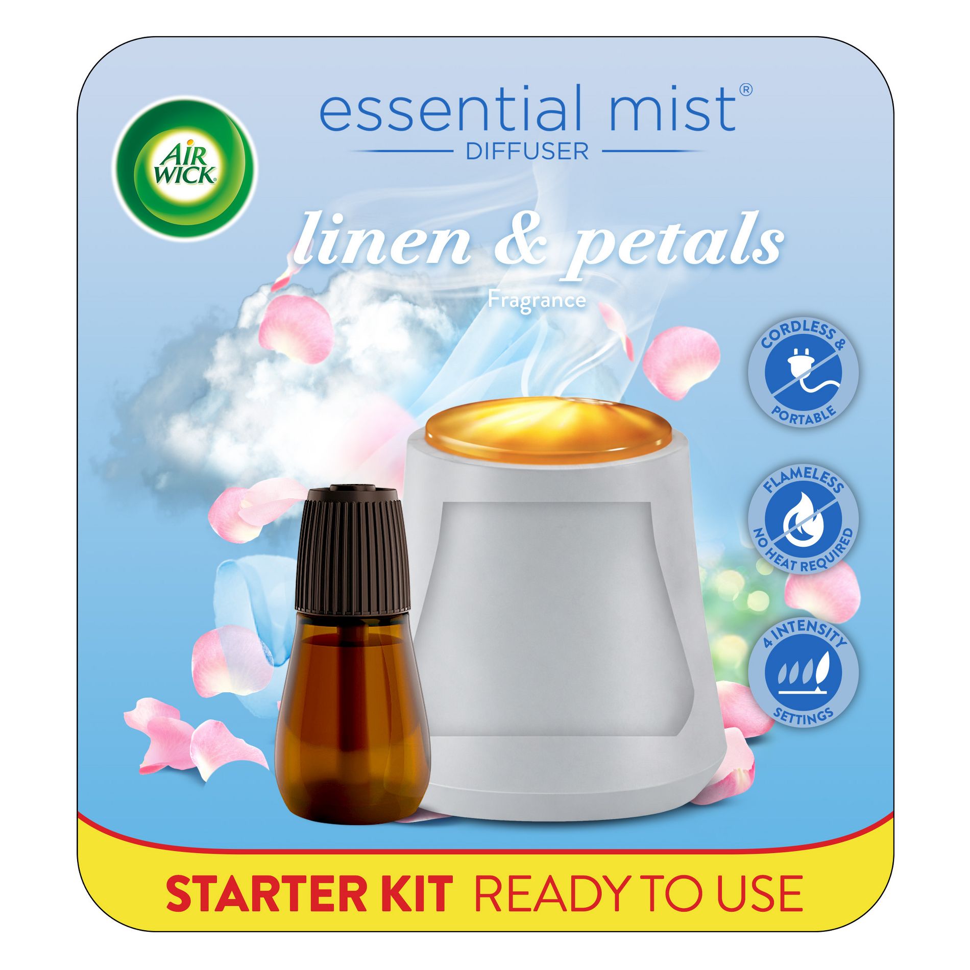 Air Wick Essential Mist Diffuser Kit - Linen - 0.67 fl oz/2ct: Aromatherapy Electric Battery Operated, 8 Hours Run Time