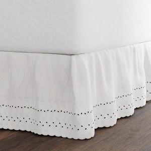 Eyelet Bed Skirt, Ruffled, 14 Drop, Embroidered Scalloped Edge, Queen, White. 80" L X 60" - 1 of 4