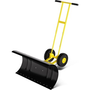 Snow Pusher Shovel with Wheels,Adjustable Ergonomic T-Handle Snow Plow for Driveway, Heavy Duty Wheeled Rolling Shovels with Angeled Blade,29in - 1 of 4