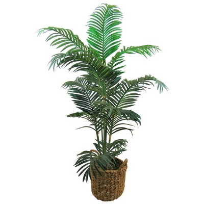 60" x 36" Artificial Areca Palm in Basket with Handles - LCG Florals: Faux Greenery, Indoor Decorative Plant