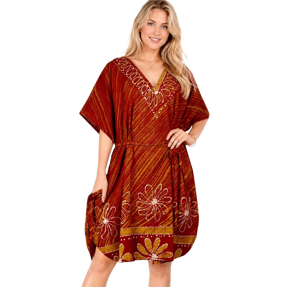 LA LEELA Summer Cotton Women Vacation Cover Up Dress Holiday Resortwear Cruise Pregnancy Wear Comfortable Lounge Style 2X-3X Red Floral