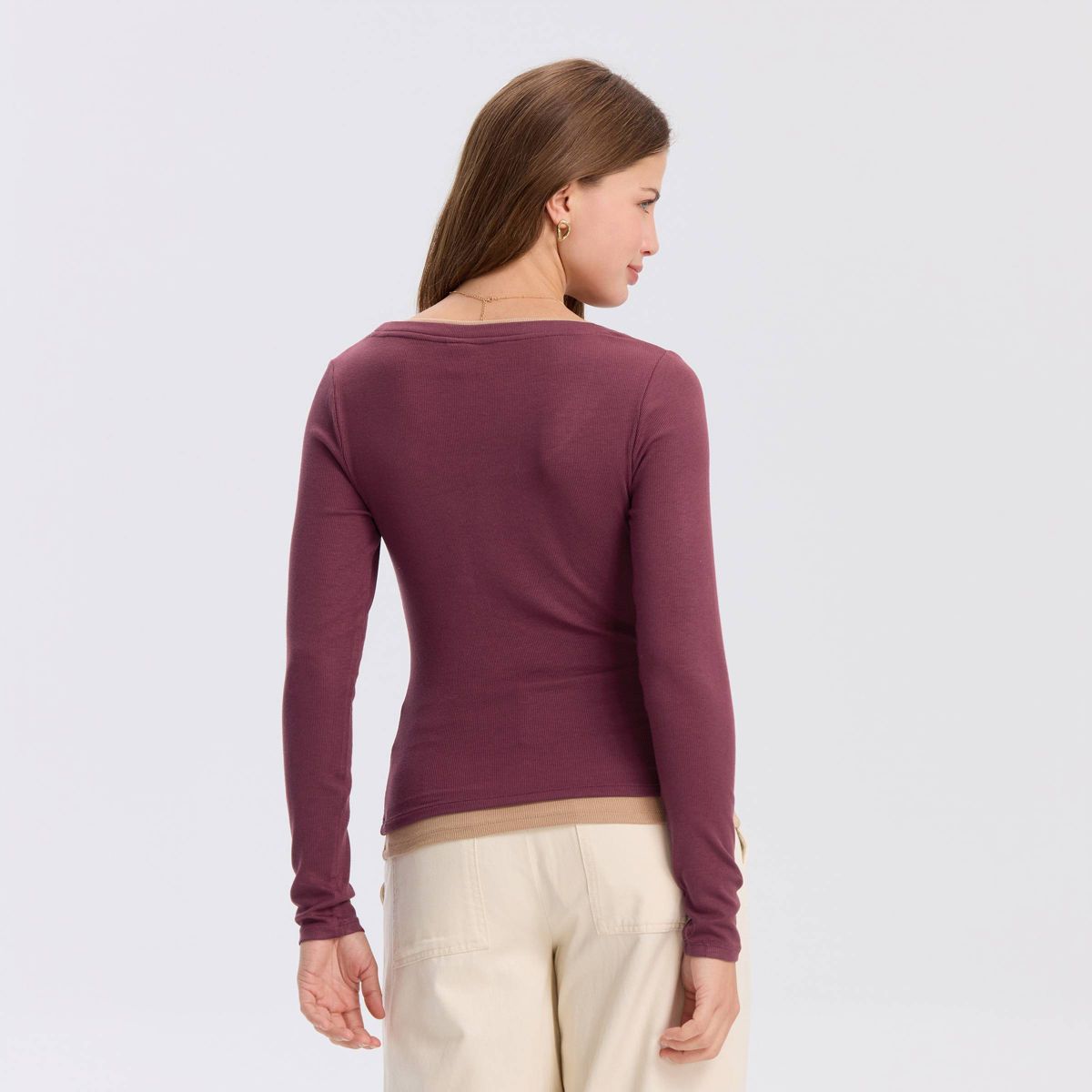 Women's Long Sleeve Contrast Ribbed Henley Top - A New Day™ - thumbnail 9