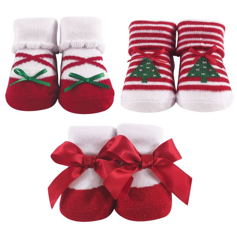 Hudson Baby Infant Girl Socks Boxed Giftset, Christmas Tree, One Size, 1 of 4
