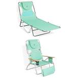 Ostrich Chaise Lounge Folding Sunbathing Poolside Beach Chair with Deluxe Padded 3N1 Outdoor Adjustable Reclining Beach Chair, Teal