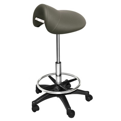 PureSana Chromium Professional James 360 Degree Full Rotational Saddle Cutting Stool with Adjustable Air Life Mechanism & Wheel Casters, Gray