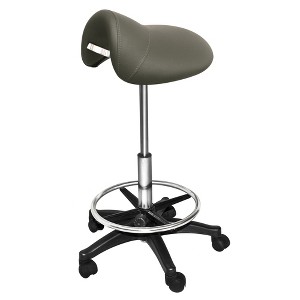 PureSana Chromium Professional James 360 Degree Full Rotational Saddle Cutting Stool with Adjustable Air Life Mechanism & Wheel Casters, Gray - 1 of 3
