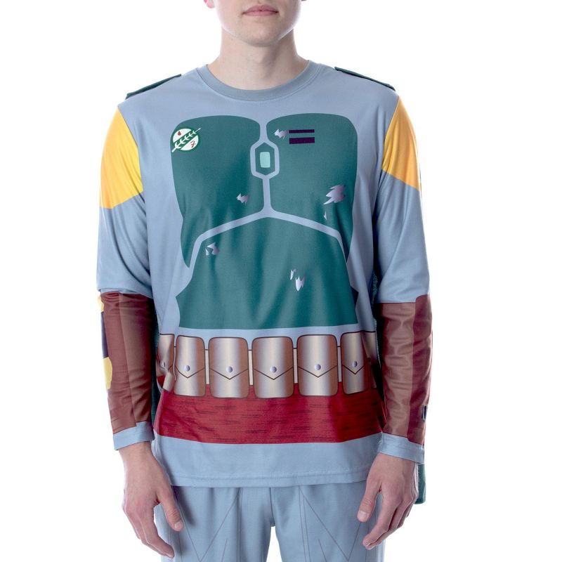 Star Wars Men's Boba Fett Costume Shirt And Pants Pajama Set With Cape Grey, 2 of 6