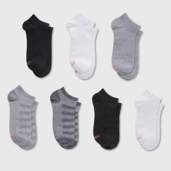 Hanes Premium Girls' 6pk + 1 No Show Socks - White/Gray/Black