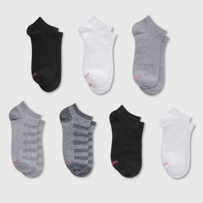 Hanes Premium Girls' 6pk + 1 No Show Socks - White/Gray/Black, 1 of 4