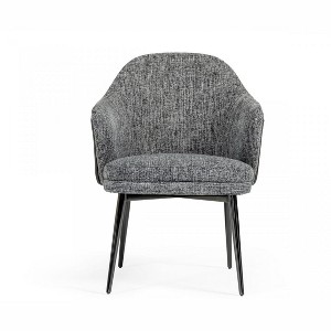 HomeRoots Gray And Black Upholstered Fabric and Faux Leather Wing Back Dining Arm Chair - 1 of 4