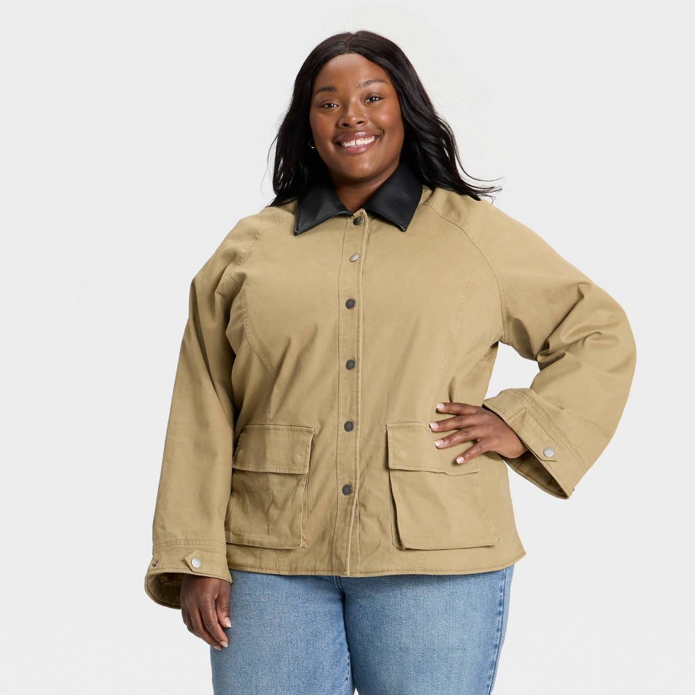 Women's Oversized Field Jacket - Ava & Viv™ Tan 1X