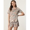 cheibear Women's Summer Short Sleeves Button Down Shirt with Shorts Pajamas Sets - 2 of 4