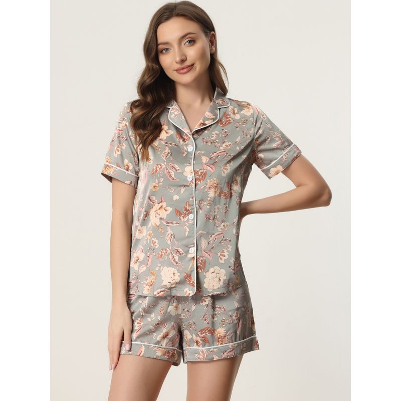 cheibear Women's Floral Button Down Shirt with Shorts Satin Pajamas Sets, 2 of 6