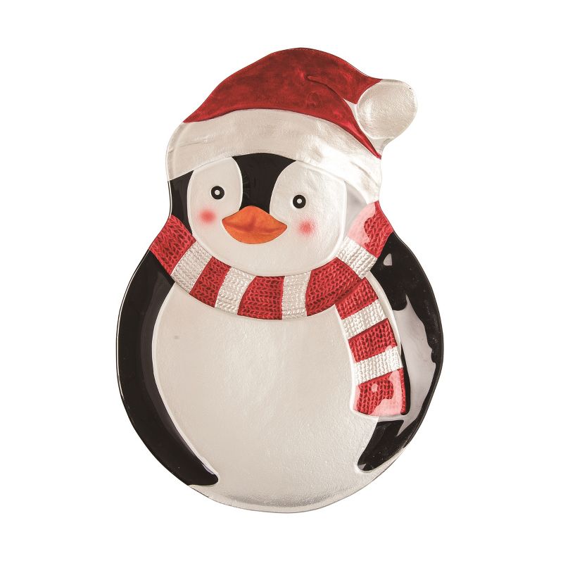Transpac Glass 15.16 in. Multicolor Christmas Penguin Platter, 1 of 3