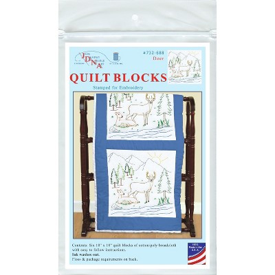 Jack Dempsey Stamped White Quilt Blocks 18"X18" 6/Pkg-Deer