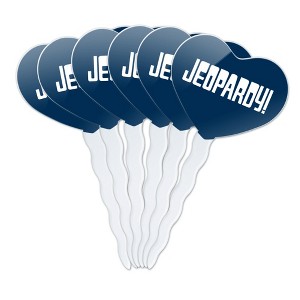 Jeopardy Classic Logo Heart Love Cupcake Picks Toppers Decoration Set of 6 - 1 of 4